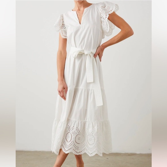 Rails Gia Dress Womens Medium White Eyelet Flutter Sleeve Cotton Tencel Blend - Picture 1 of 12